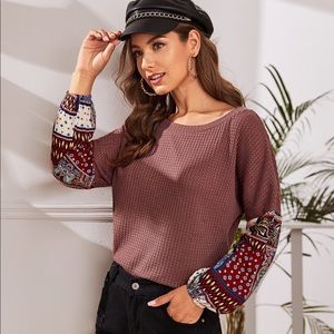 Shein Tribal Sleeve Waffle Knit Sweater